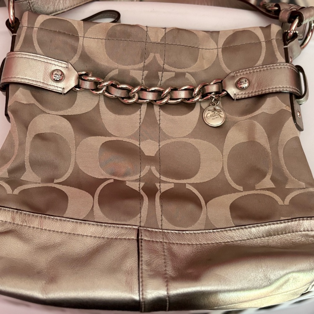 Coach Silver Shoulder Bag with Chunky Chain Detail